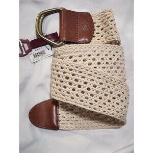 Etienne Aigner Womens 2.5" Wide Belt Crochet Leather Brass Buckle Adjustable Med